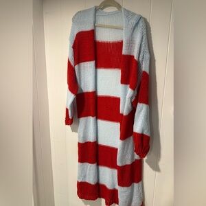 Red and Blue Striped Cardigan